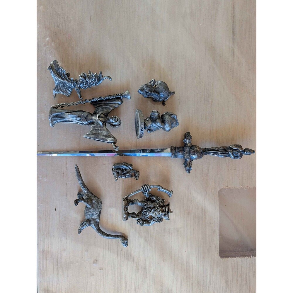 Pewter Fantasy Lot Figurines Sword Letter Opener Dragon Wizard Orc Mouse 1992